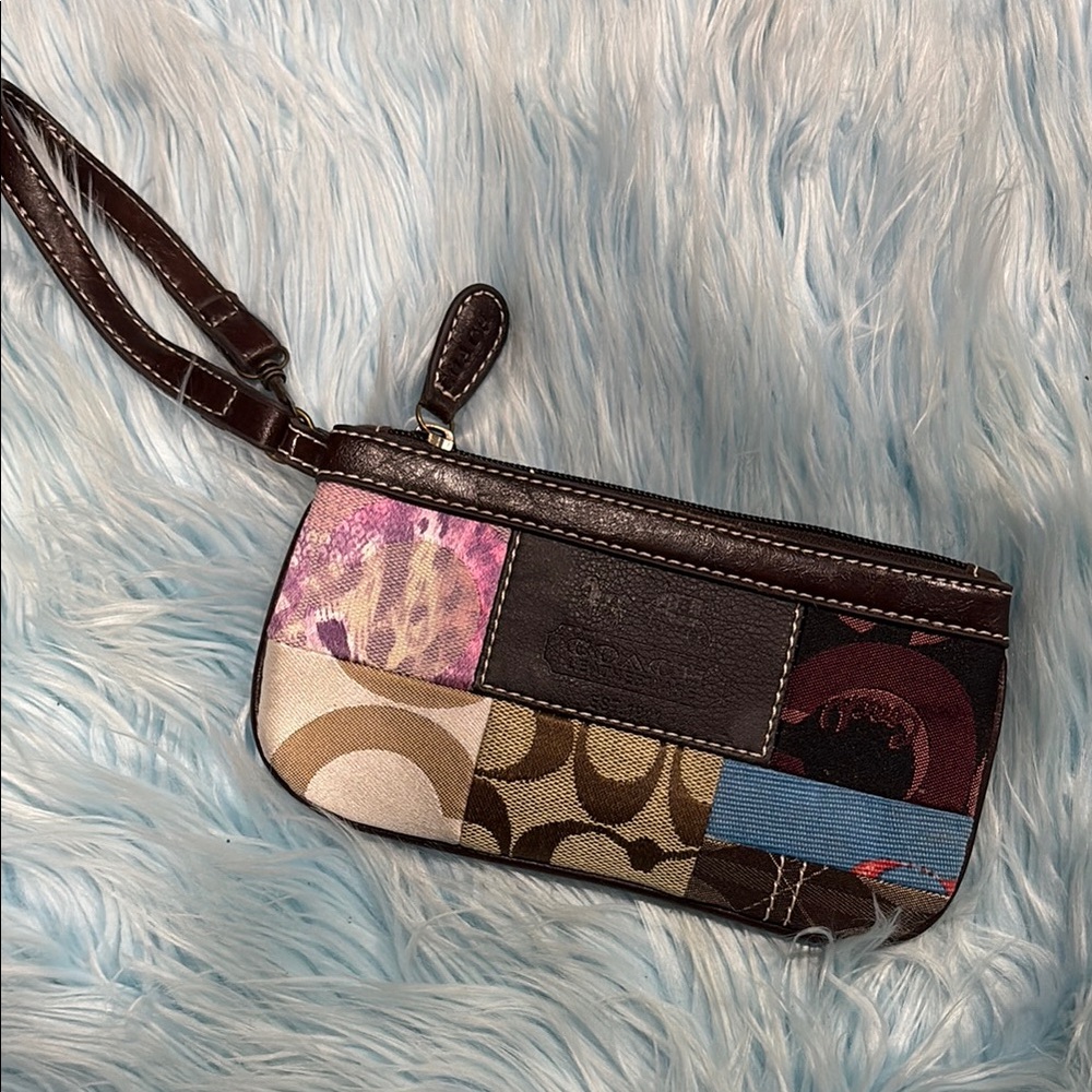 Coach Brown and Black Patchwork Wristlet